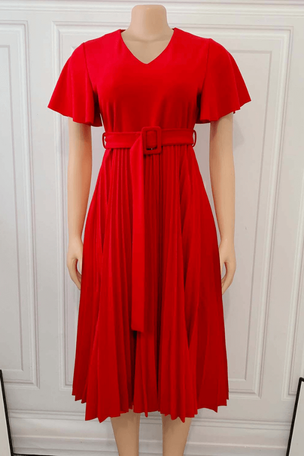 Stylish Pleated Slit Ruffle Midi Dress