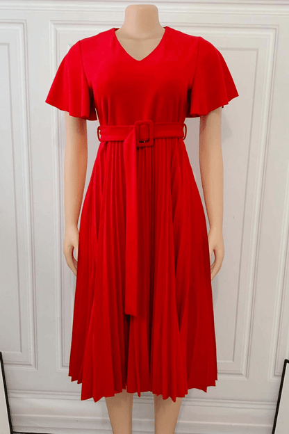 Stylish Pleated Slit Ruffle Midi Dress