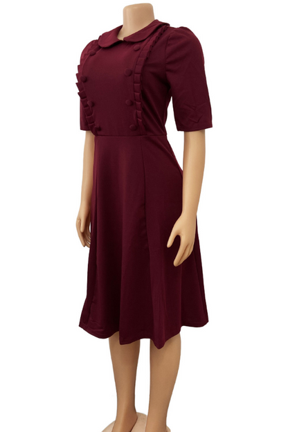 Doll Collar Pleated Midi Dress