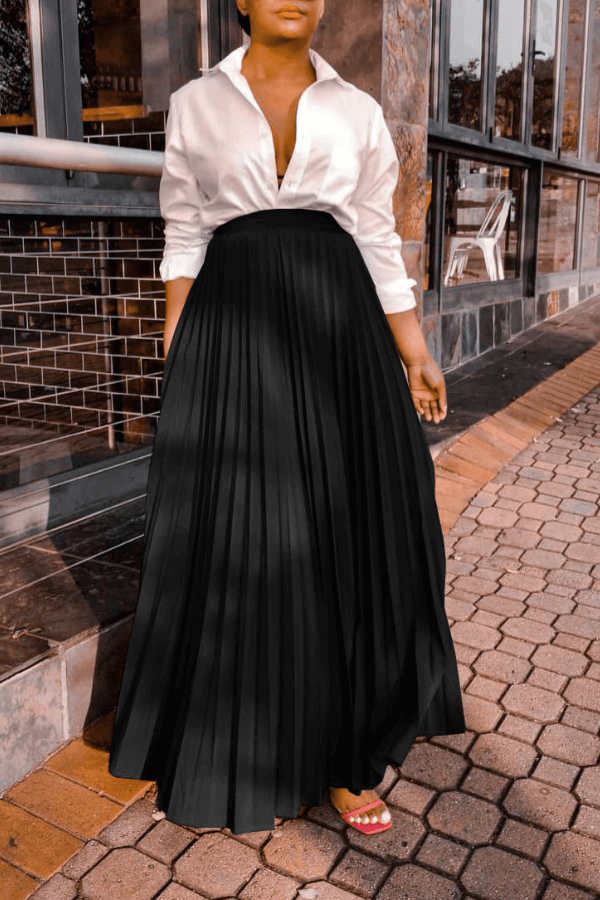 Fashion High Waist Maxi Pleated Skirt