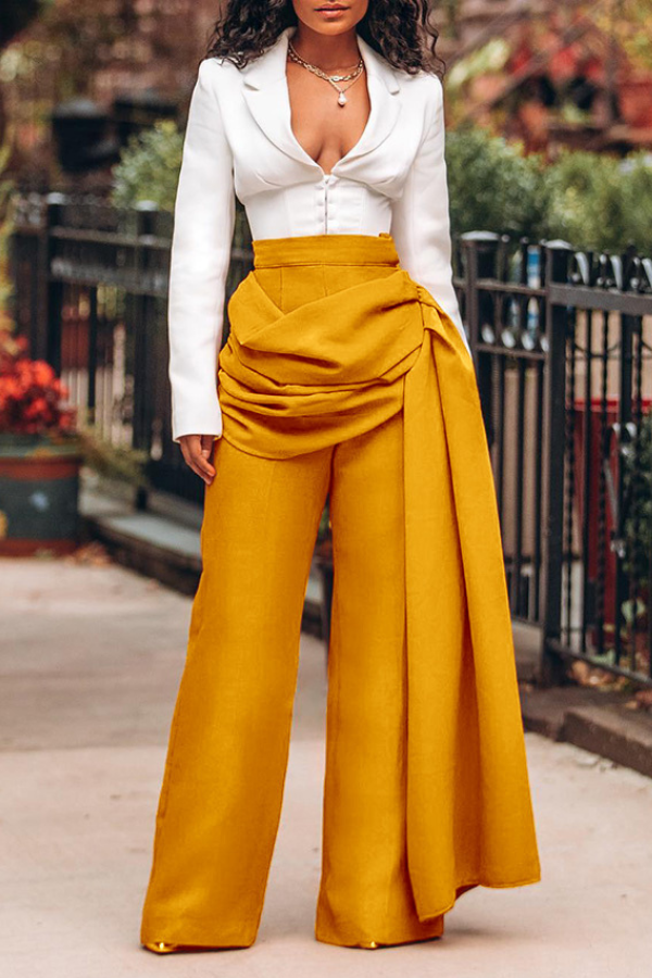 Side Draped Ruched Straight Leg Pants