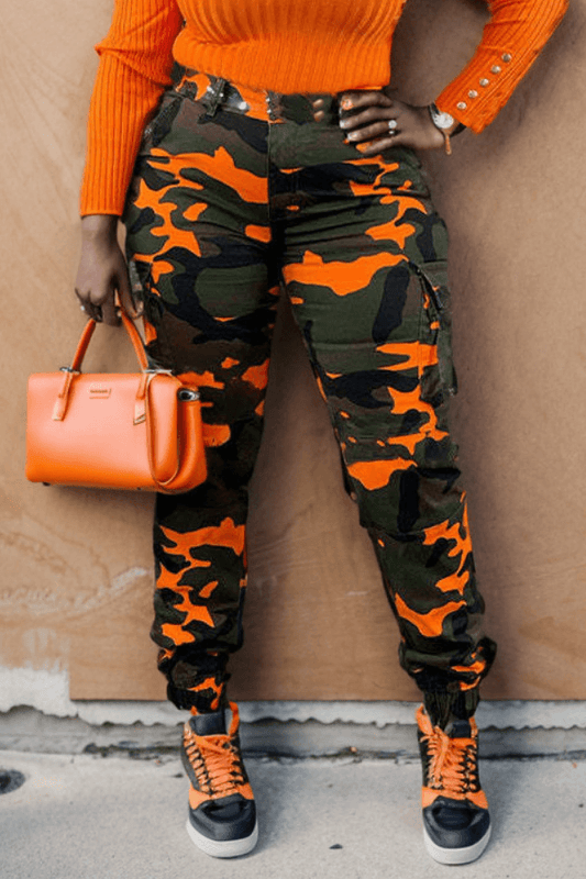 Camo Print Flap Pocket Cargo Pants