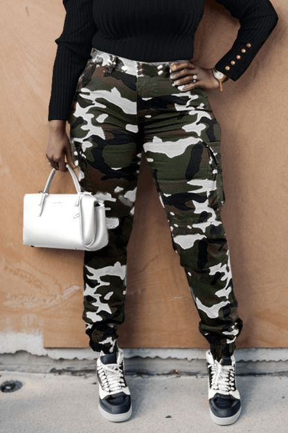 Camo Print Flap Pocket Cargo Pants