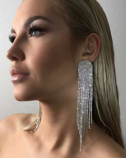 Super Sparkling Rhinestones Long Tassel Earrings