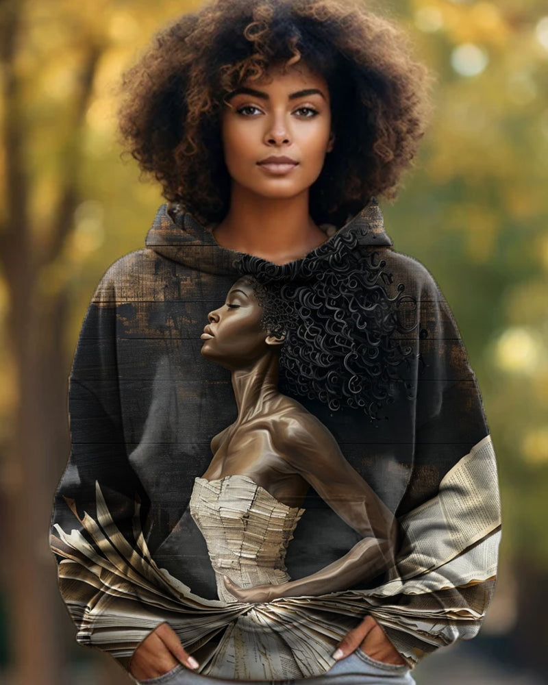 Black Girl Personality Oil Painting Art Printed Hoodie