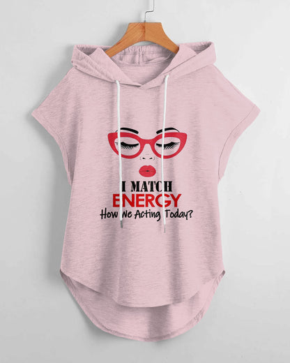 I Match Energy High Low Hem Drawstring Hooded Tee