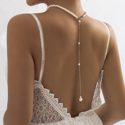 Sexy Imitation Pearl Necklace Women's Long Back Chain
