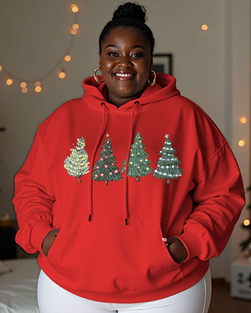 Women's Christmas Print Pocket Long Sleeve Hoodie