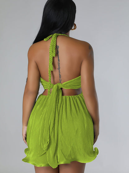 Halter Sleeveless Crisscross Mini Dresses