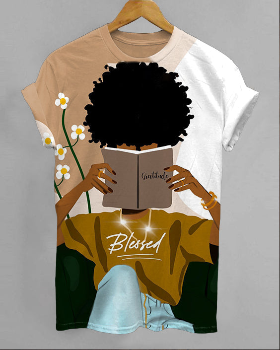 Reading Afro Girl Blessed Short Sleeve Tshirt