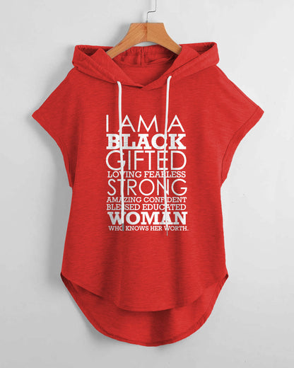 I am a Black Gifted Hem Drawstring Hooded Tee