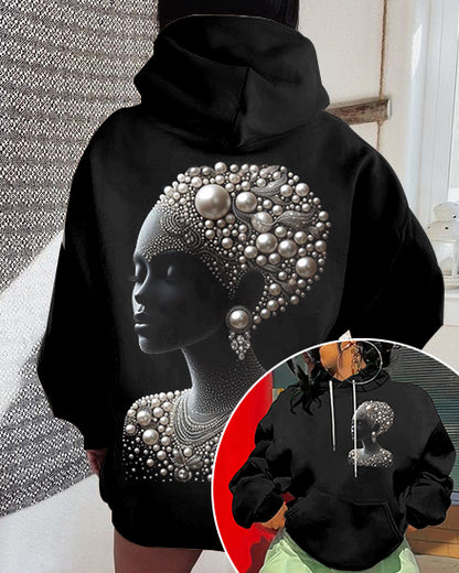 Diamond Earrings Pearl Girl Art Print Long-sleeved Hoodie