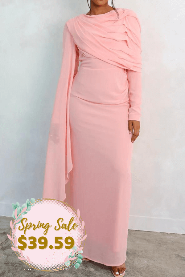 Elegant Drape Sleeve Ruched Maxi Dress