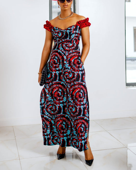 Women's Casual Print Kaftan Maxi Dress & Shorts Two-Piece Set