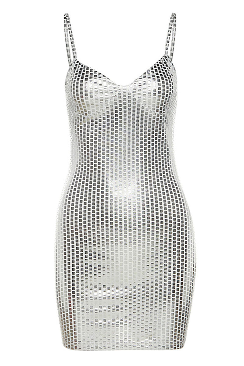 Shiny Spaghetti Strap Bodycon Cocktail Party Mini Dresses