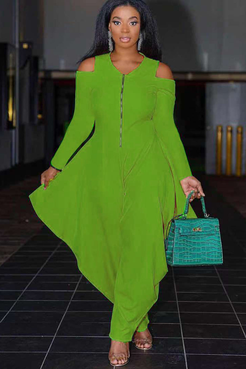Cold Shoulder Half Zip Irregular Harem Casual Jumpsuit