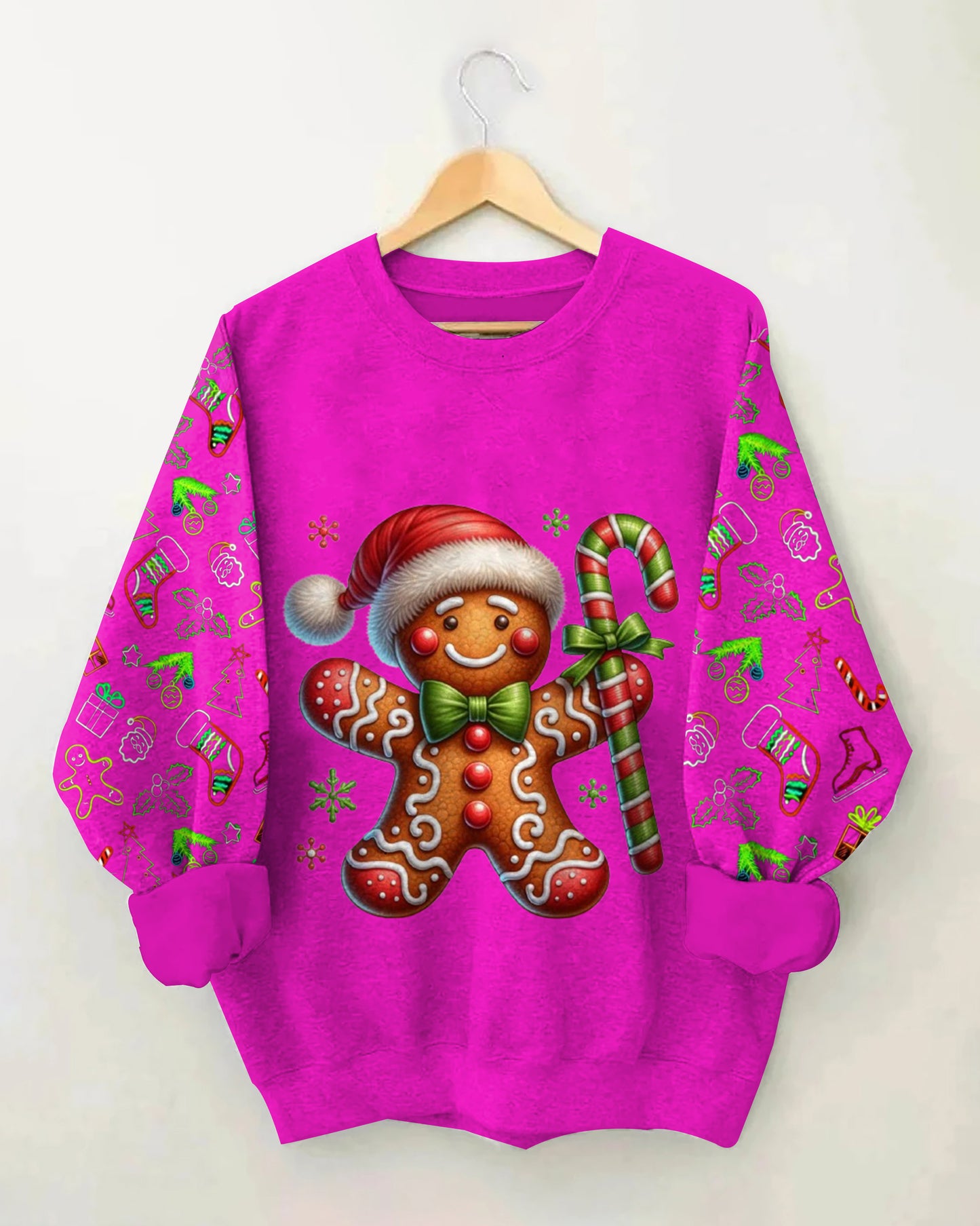 Daily Cute Gingerbread Christmas Print Long-sleeved Sweatshirt