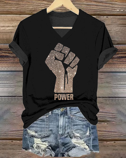 Black Power Strong Black Women V Neck Short Sleeve Tshirt