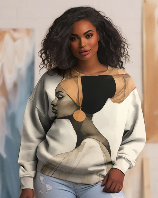 Black Girl Face Art Printed Crew Neck Top