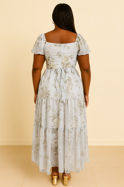 Pearl Halterneck Printed High Slit V-neck Dress