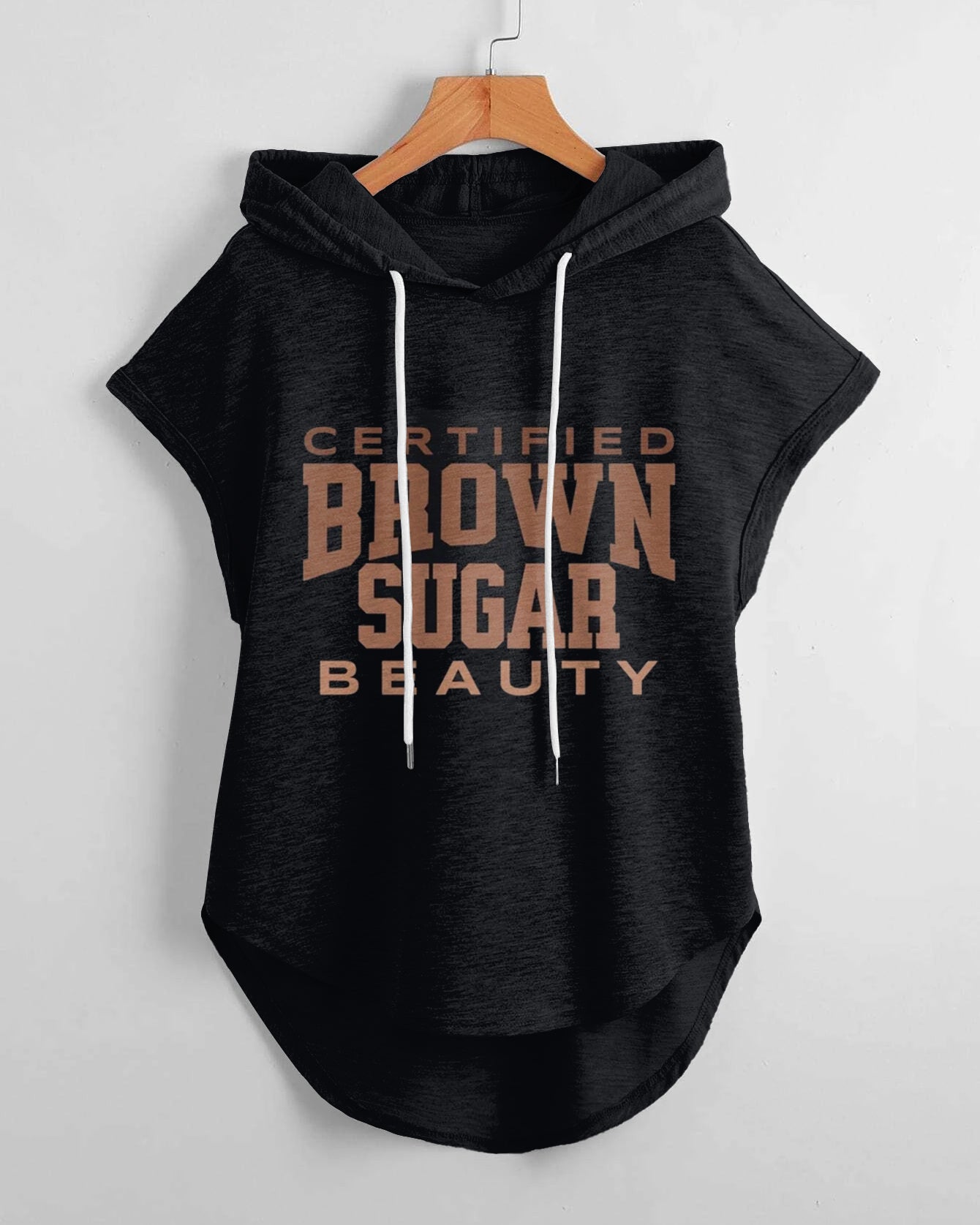 Brown Suger Beauty Hem Drawstring Hooded Tee