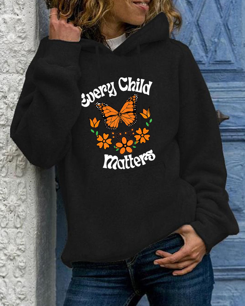 Women's Slogan  Every Child Matters With Pocket Long Sleeve Hoodie