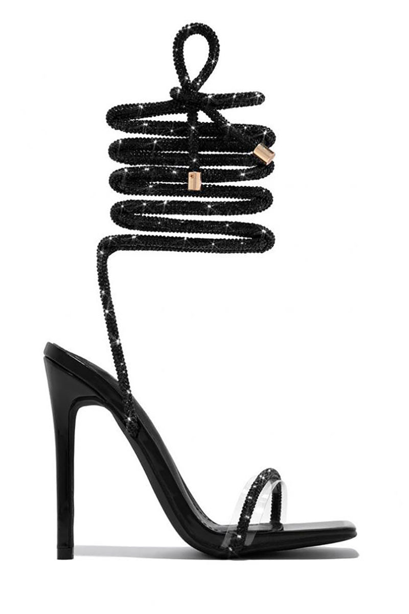 Rhinestone Strappy Square Toe Party Stiletto Sandals