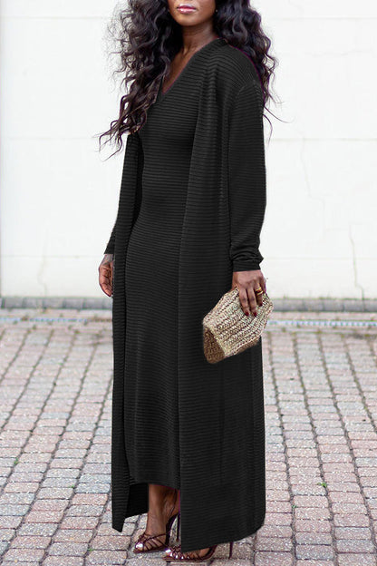 Textured Knit Dress & Kimono Set