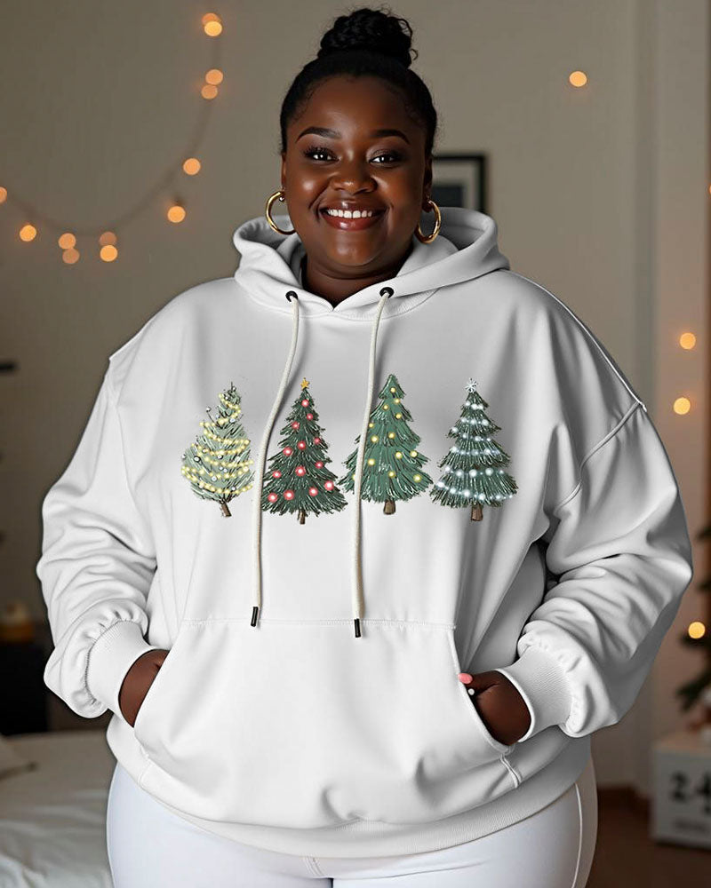 Women's Christmas Print Pocket Long Sleeve Hoodie