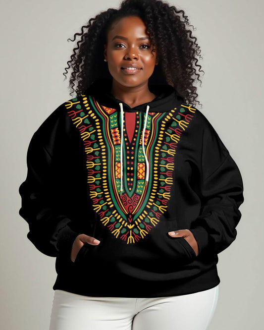 Women's Casual Colorful Ethnic Pattern Print Long-sleeved Hoodie