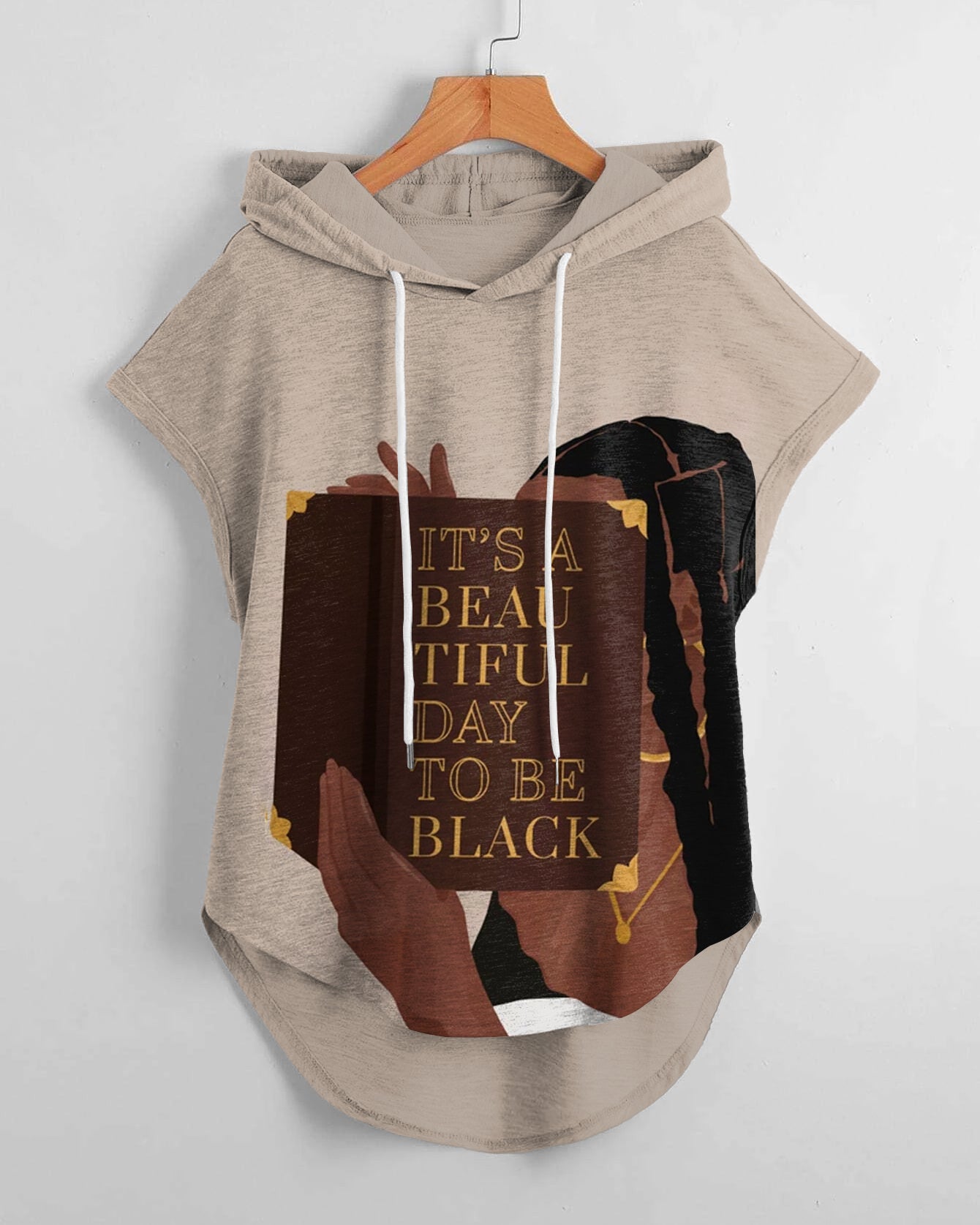 Melanin Girl Art Hem Drawstring Hooded Tee