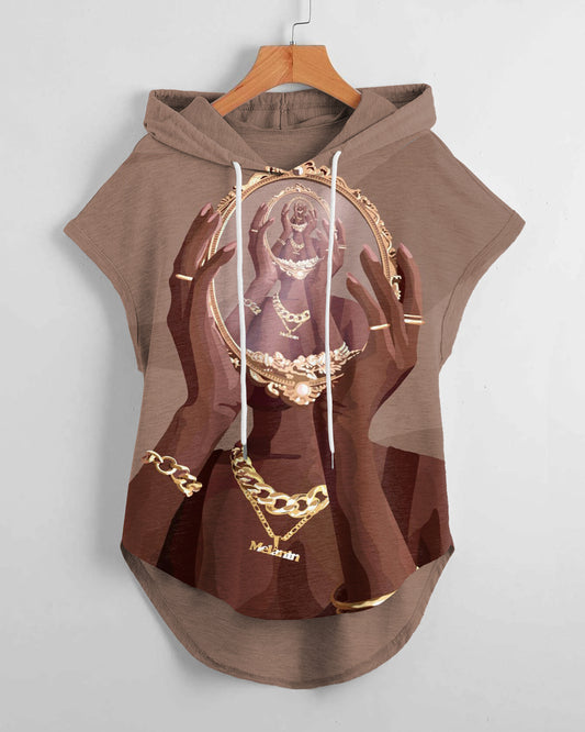 Stylish Girl ArtLow Hem Drawstring Hooded Tee