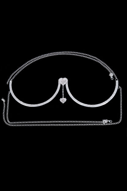 Rhinestone Heart Pendant Halter Chest Chain