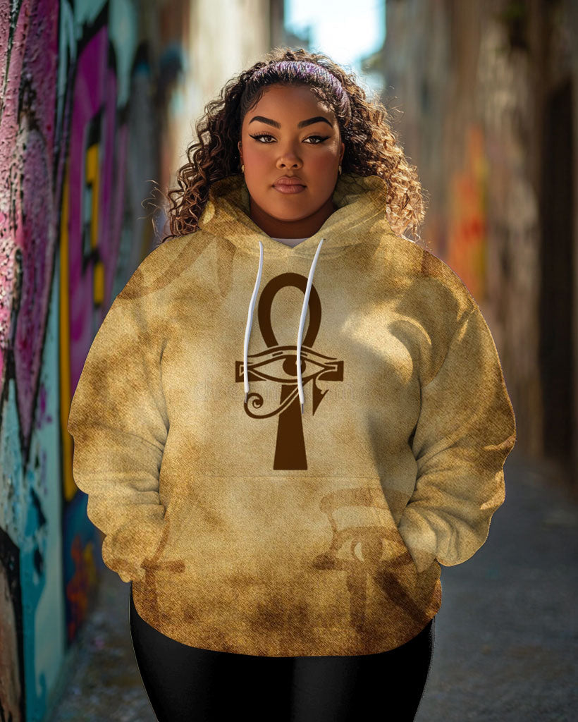 Women Vintage Ankh with Eye of Horus Print Long-sleeved Hoodie