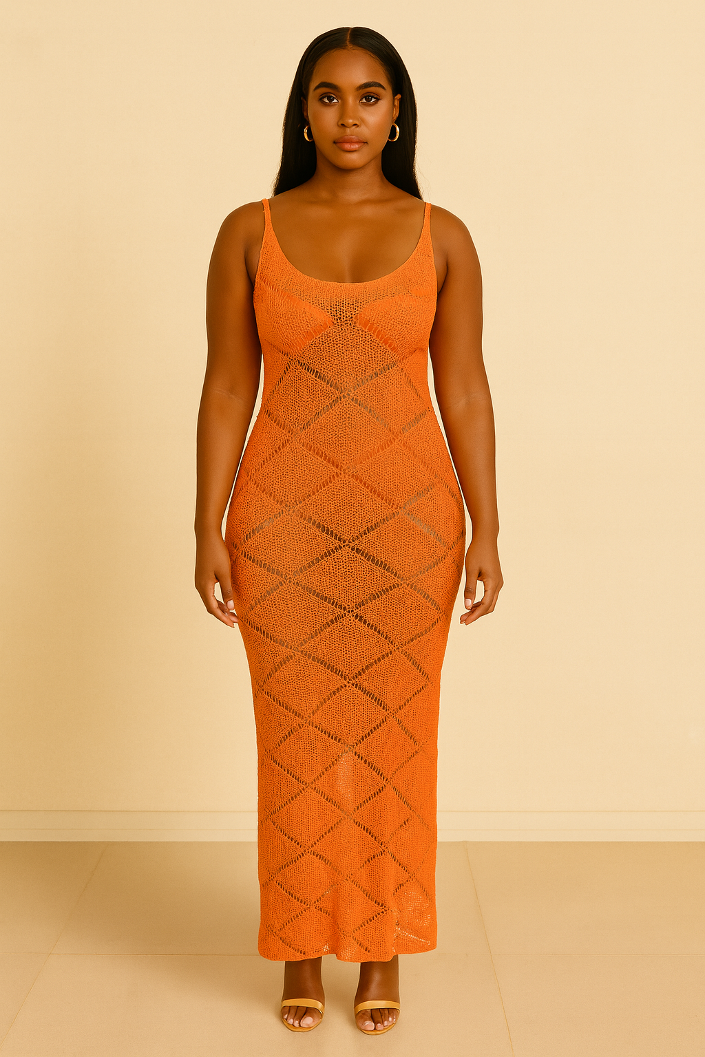 Beach Dress Knitted Halter Lace-up See-through Sexy Dress