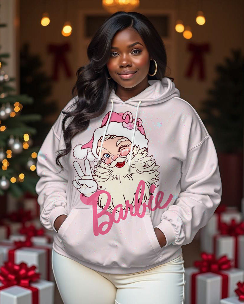 Women Santa Claus Barbie Print Long-sleeved Hoodie