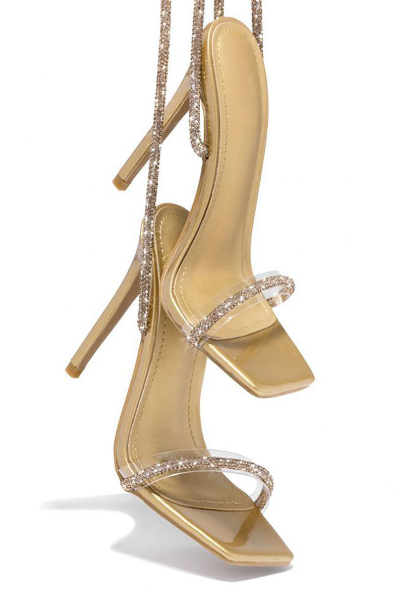 Rhinestone Strappy Square Toe Party Stiletto Sandals