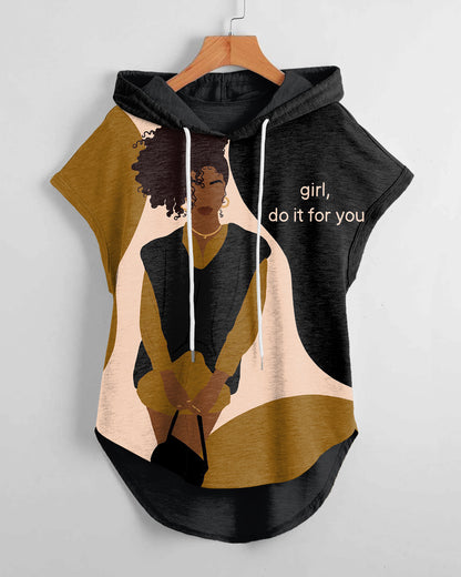 Girl Do It for You Hem Drawstring Hooded Tee