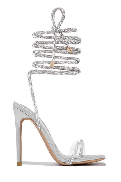 Rhinestone Strappy Square Toe Party Stiletto Sandals