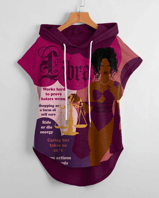 Libra Girly Season High Low Hem Drawstring Hooded Tee