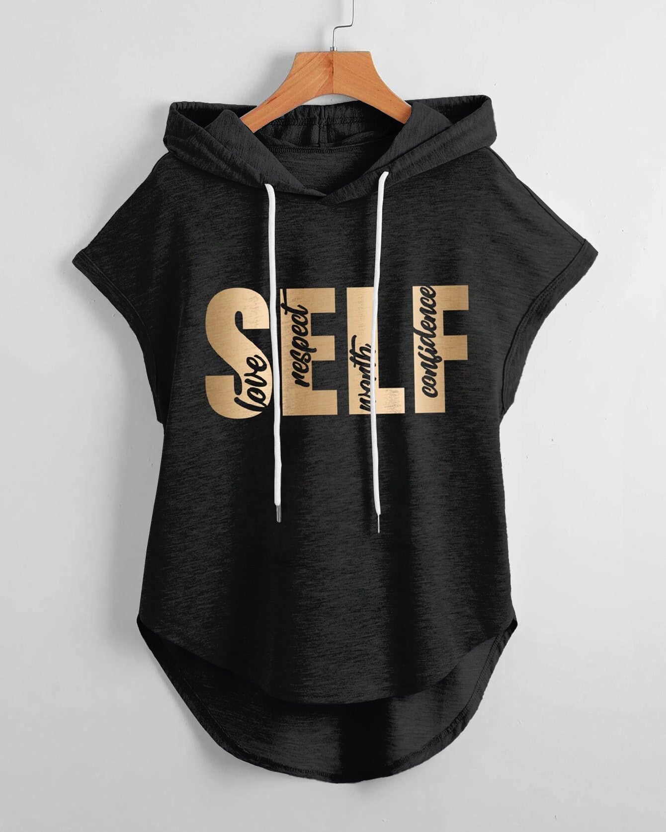 Self Letter Graphic Drawstring Hooded Tee