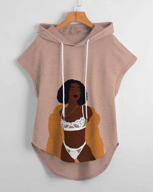 Sexy Lady Print Drawstring Hooded Tee