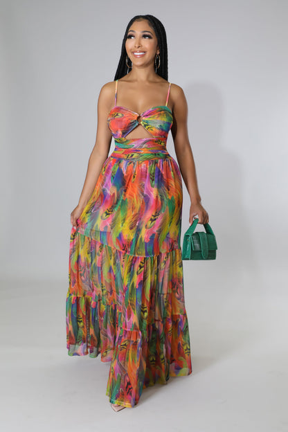 Summer Print Cutout Slip Maxi Dresses