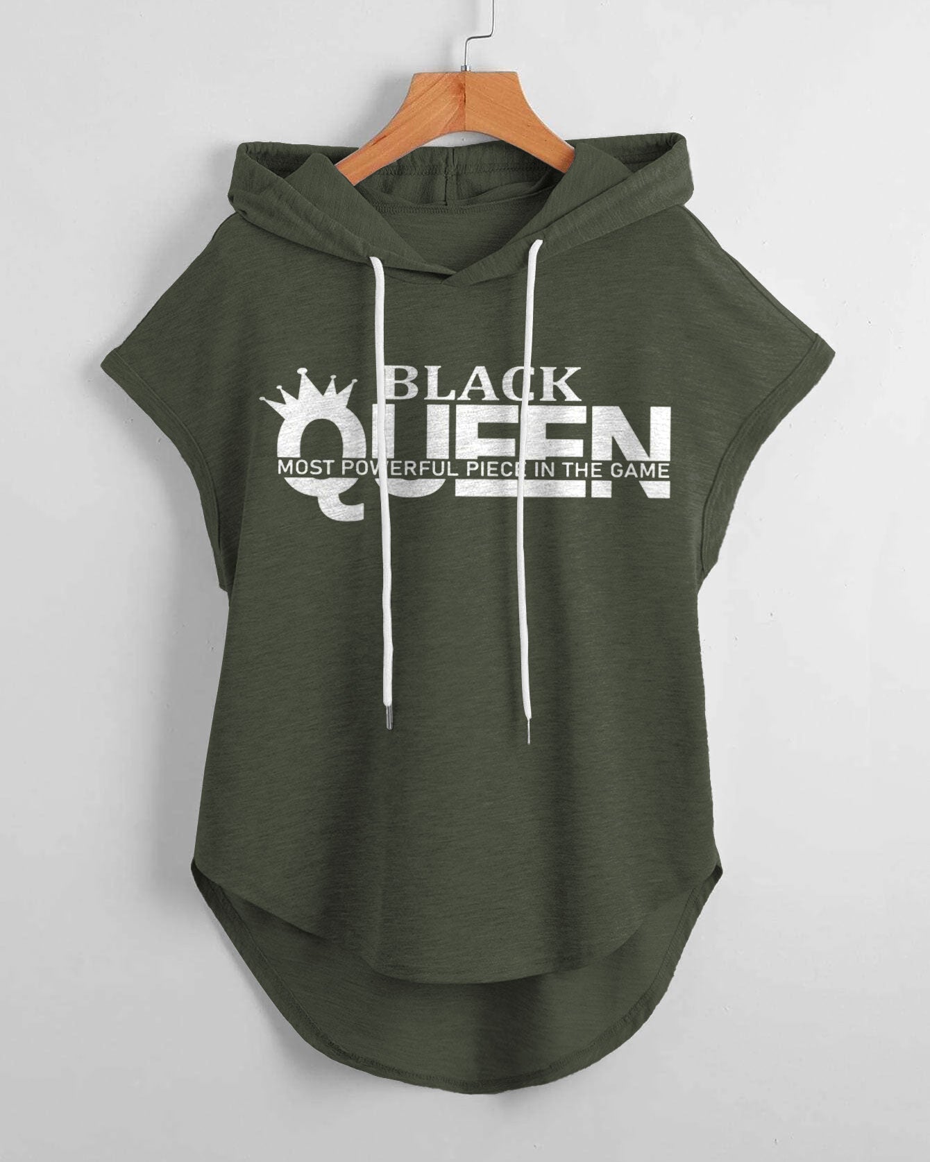 Black Queen Hem Drawstring Hooded Tee