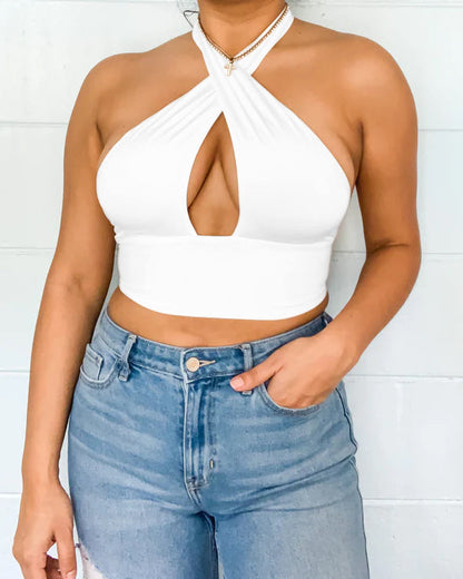 Halter Cutout Sleeveless Cropped Top