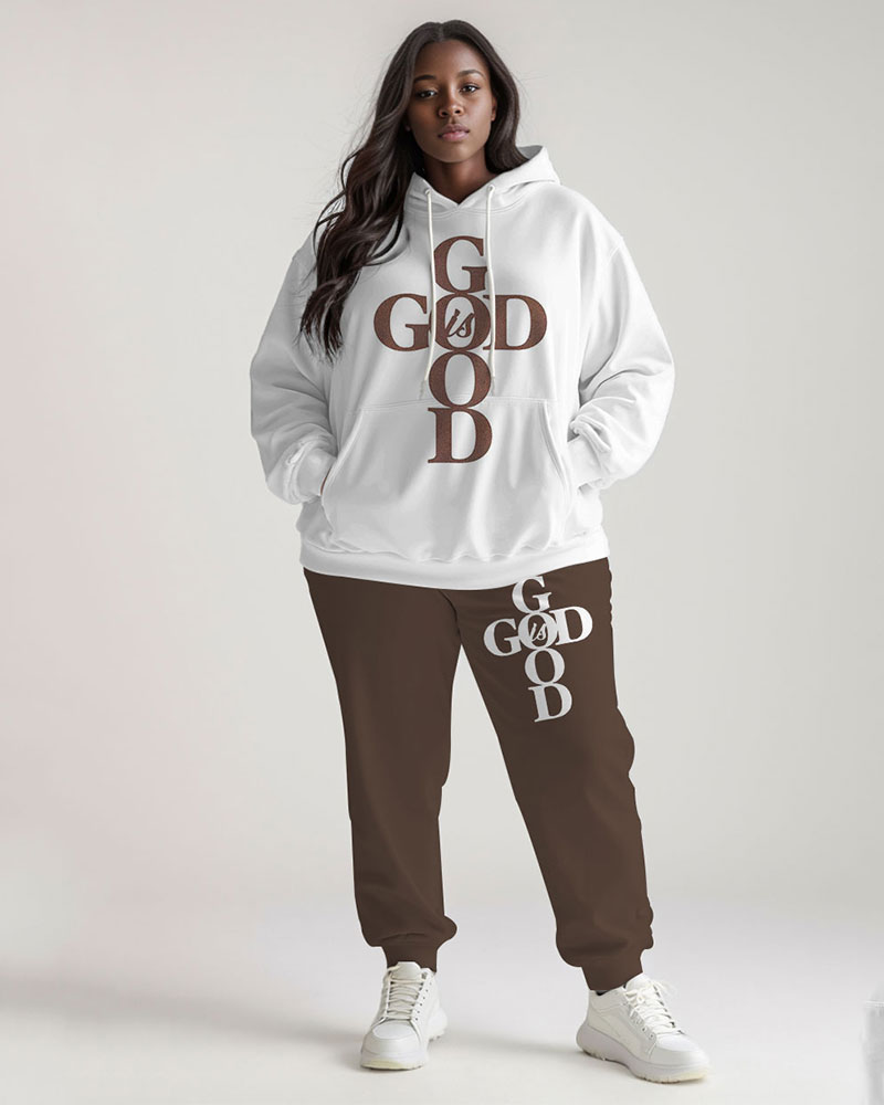 God is Good Print Long Sleeve Hoodie Two Pieces Set