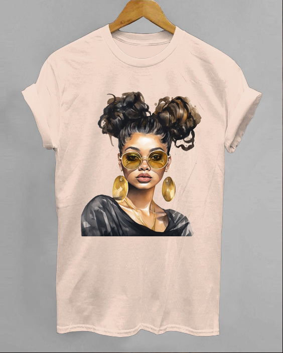 Fashionable Black Girl Printed T-Shirt