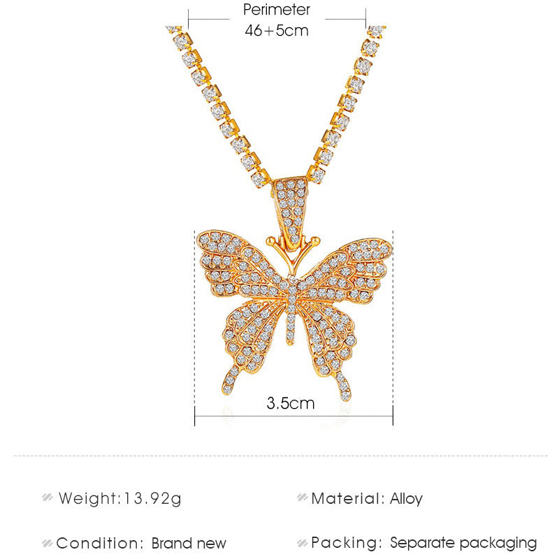 Layered Rhinestone Butterfly Pendant Necklaces Jewelry