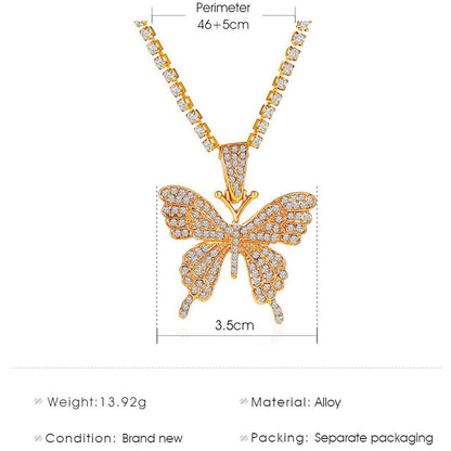 Layered Rhinestone Butterfly Pendant Necklaces Jewelry