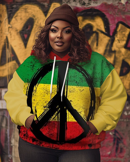 Women's Black Reggae Hip-Hop Printed Hooded Sweats